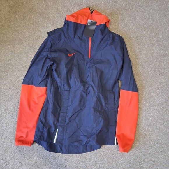 Nike Mens Navy & Orange Hooded Windbreaker Jacket Size S Lightweight New - Picture 2 of 8